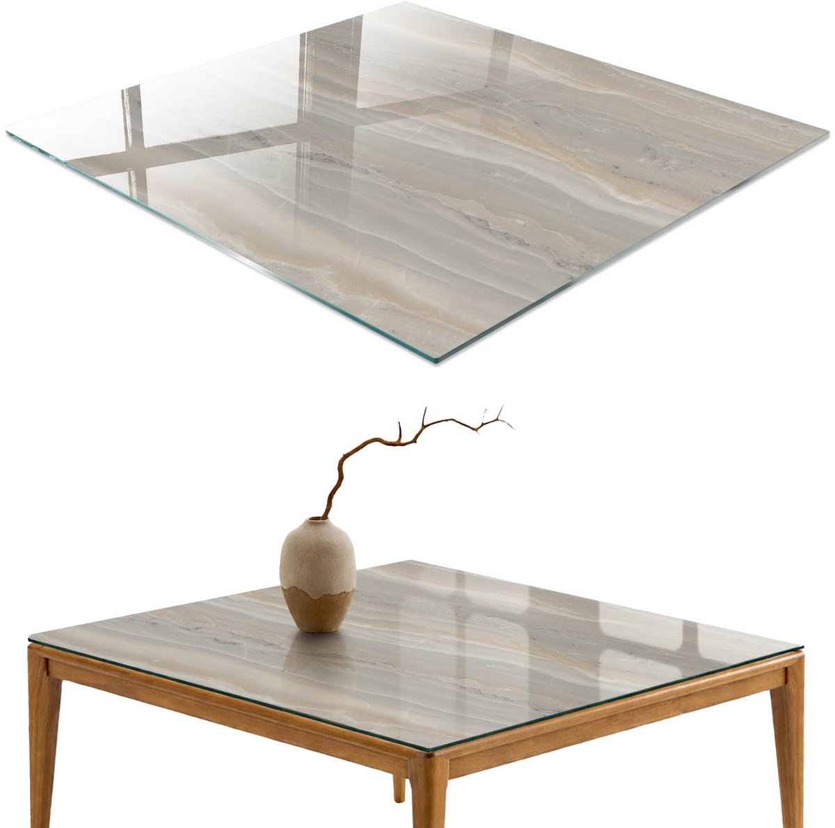 ArtPrintCave Elegante textuur Glazen Tafelblad - 50x50 cm - Tafelblad Vierkanten - Beige Keukentafel - Texturen Tafelblad Glas