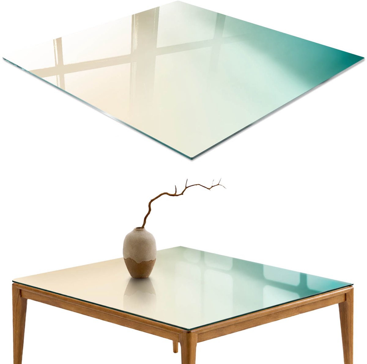 ArtPrintCave Kleurrijk minimalisme Glazen Tafelblad - 50x50 cm - Tafelblad Vierkanten - Beige Glasplaat - Achtergronden en patronen Keukentafel