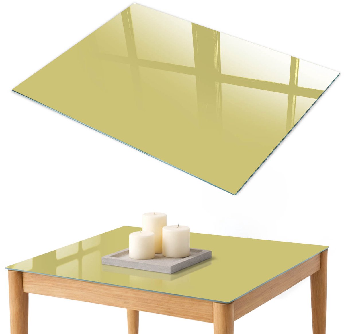 ArtPrintCave Lichte mosterd Glazen Tafelblad 100x70 cm - Tafelblad Rechthoek - Geel Keukentafel - Achtergronden en patronen Glazen Eettafel