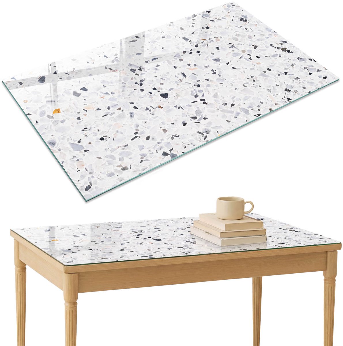 ArtPrintCave Crème mozaïek Glazen Tafelblad 120x80 cm - Tafelblad Rechthoek - Wit Keukentafel - Texturen Terrastafel