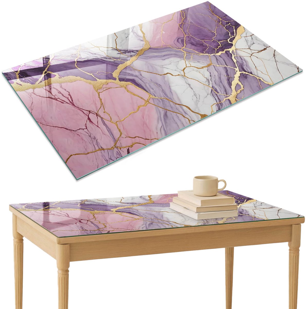 ArtPrintCave Paarse marmer Glazen Tafelblad 120x80 cm - Tafelblad Rechthoek - Paars Keukentafel - Abstractie Tafelblad Glas