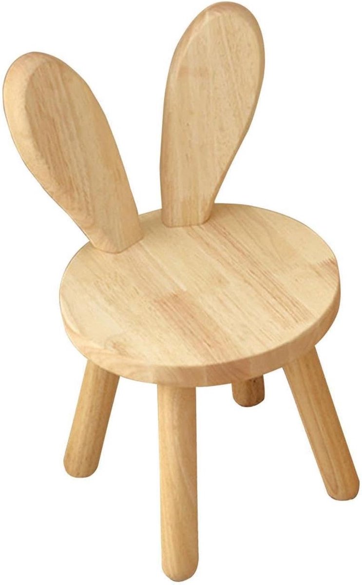 Houten krukje - Kinderpoef voetenbank - Kinderkamer decoratie - Met schattige oortjes - 26x26x45 cm - Niet gespecificeerd