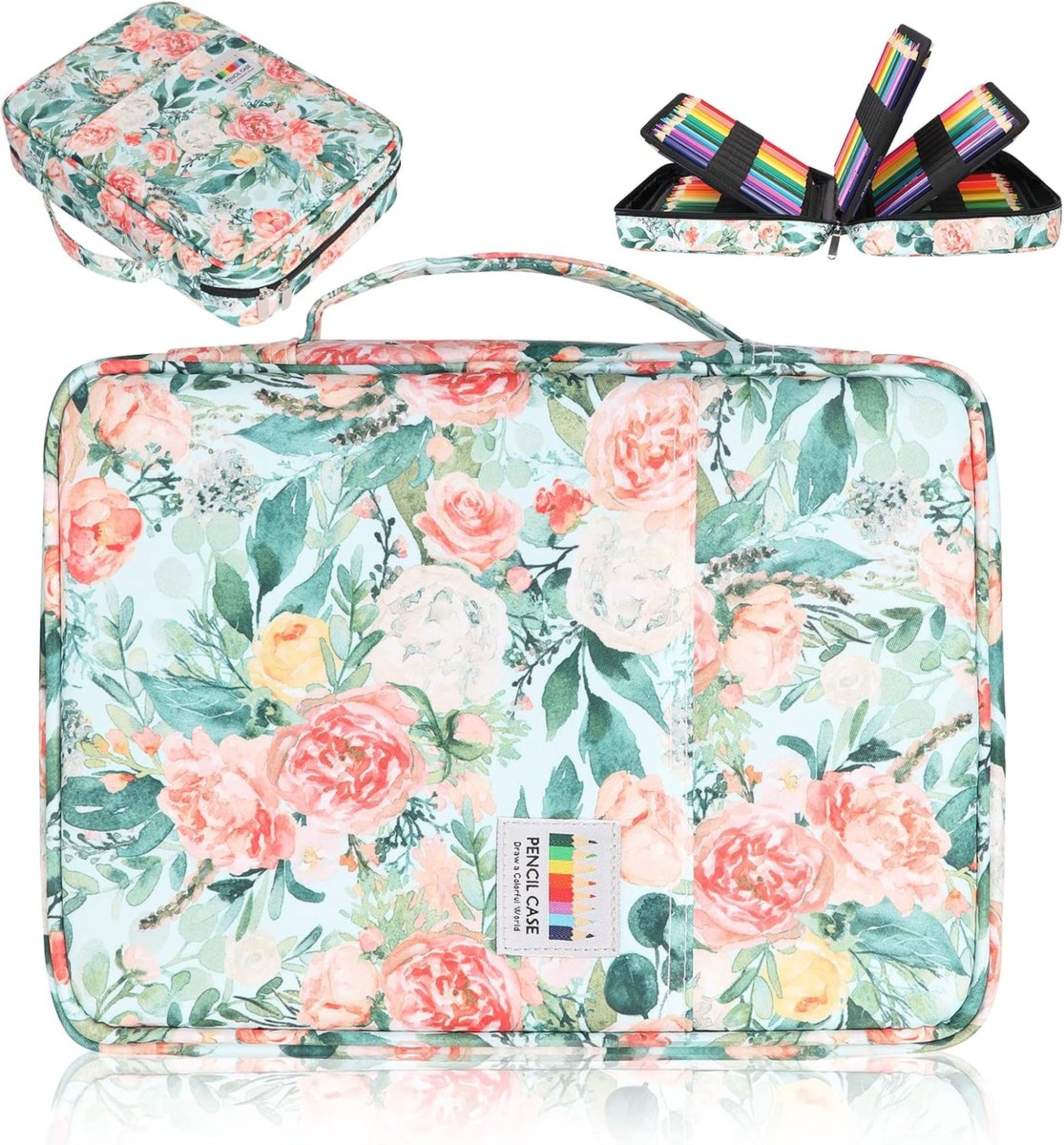 SnelShoppen - 220 Vakken Kleurpotlood Etui, Gelpen Houder, Waterdichte Organizer Tas, Draagbare Kunstenaars Tekenpotlood Tas, Handige Opbergdoos voor