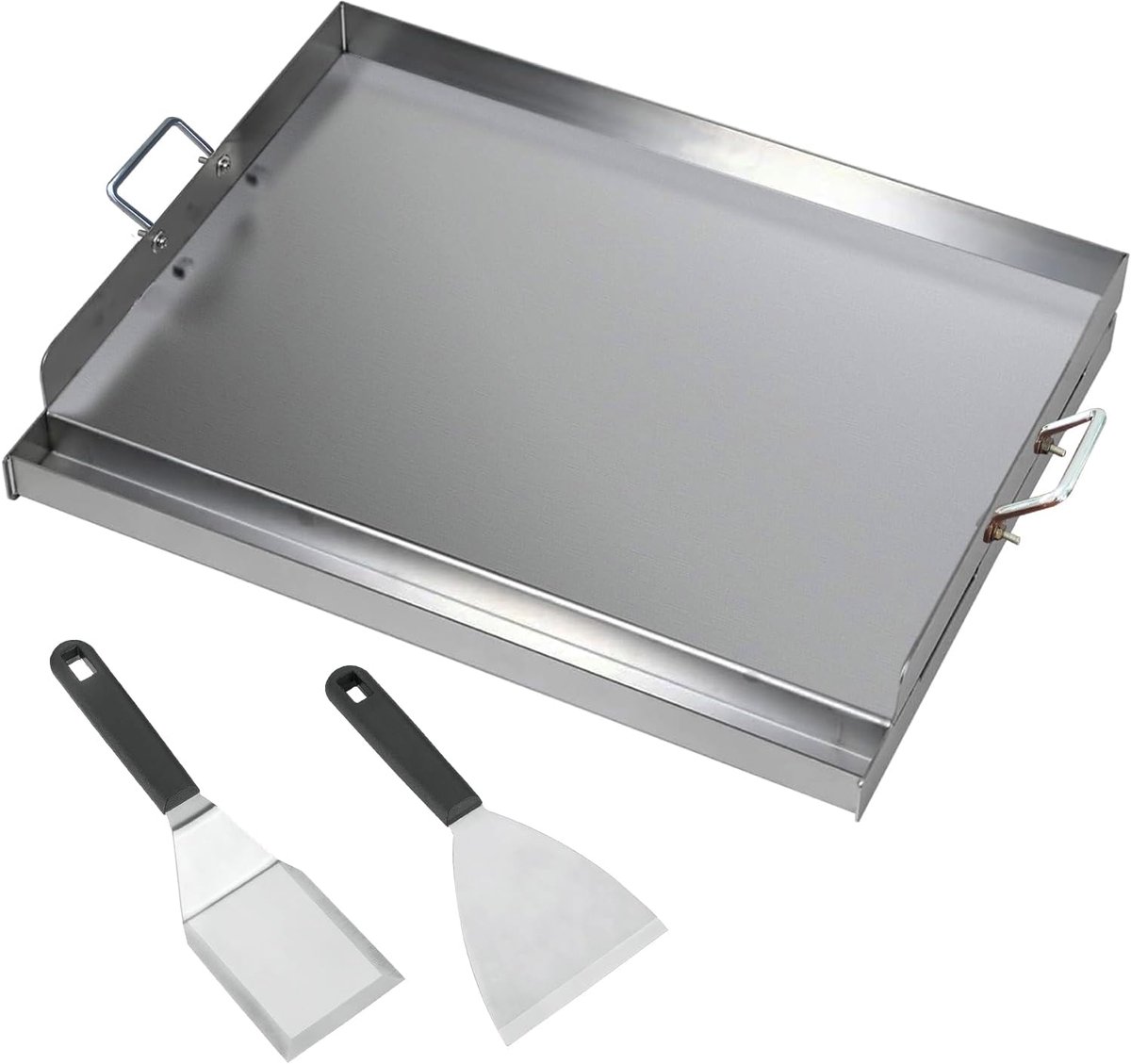SnelShoppen - RVS Grillplaat 40x30x8cm | Universele BBQ Plancha voor Gas- en Houtskoolgrill | Compleet met Grillspatel en Schraperset