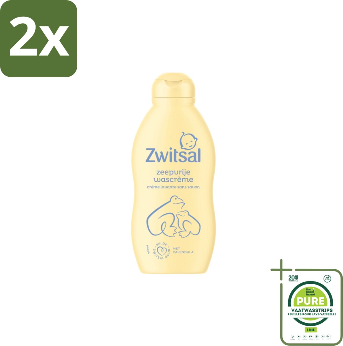 Zwitsal - Zeepvrije Wascrème - Milde Reiniging - Gevoelige Babyhuid - 200 ml - Voordeelverpakking - 2 stuks - Babywas - Babyhuid