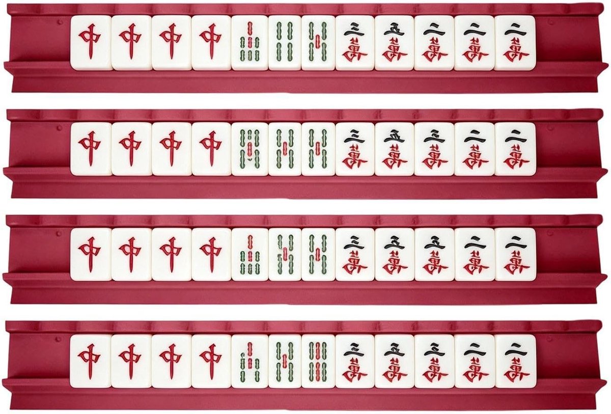 Mahjong Tegel Houders - Tegel Schuivers - Spel Organisatie - Dubbellaagse Golfsleuf - 50.5 x 7 x 3 cm - Rood