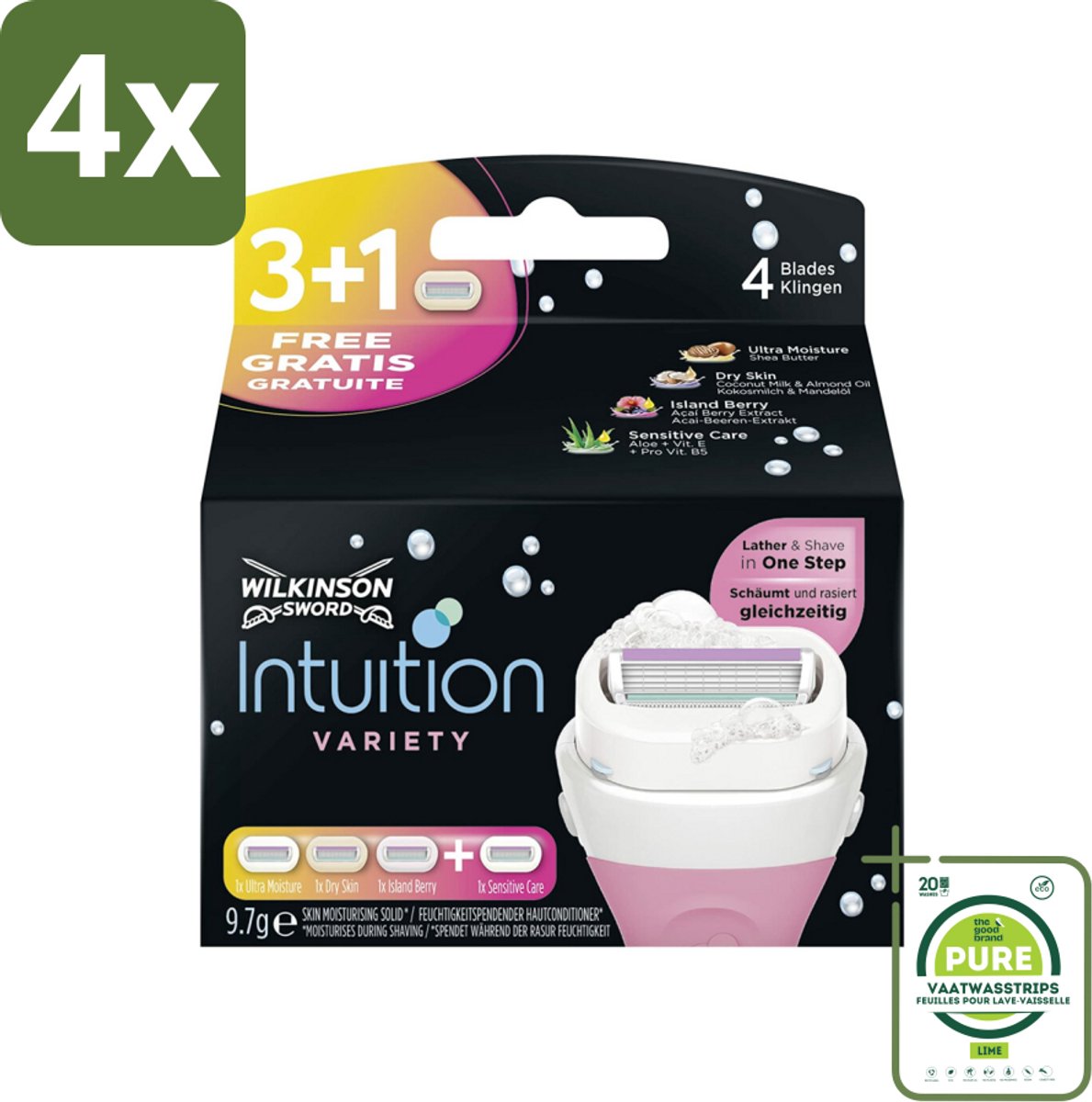 Wilkinson Sword - Navulmesjes - Intuition 2-in-1 Variety - Diverse Gevoelige Huidtypes - 4 mesjes - Voordeelverpakking - 4 stuks - Scheermesjes - Scheermes