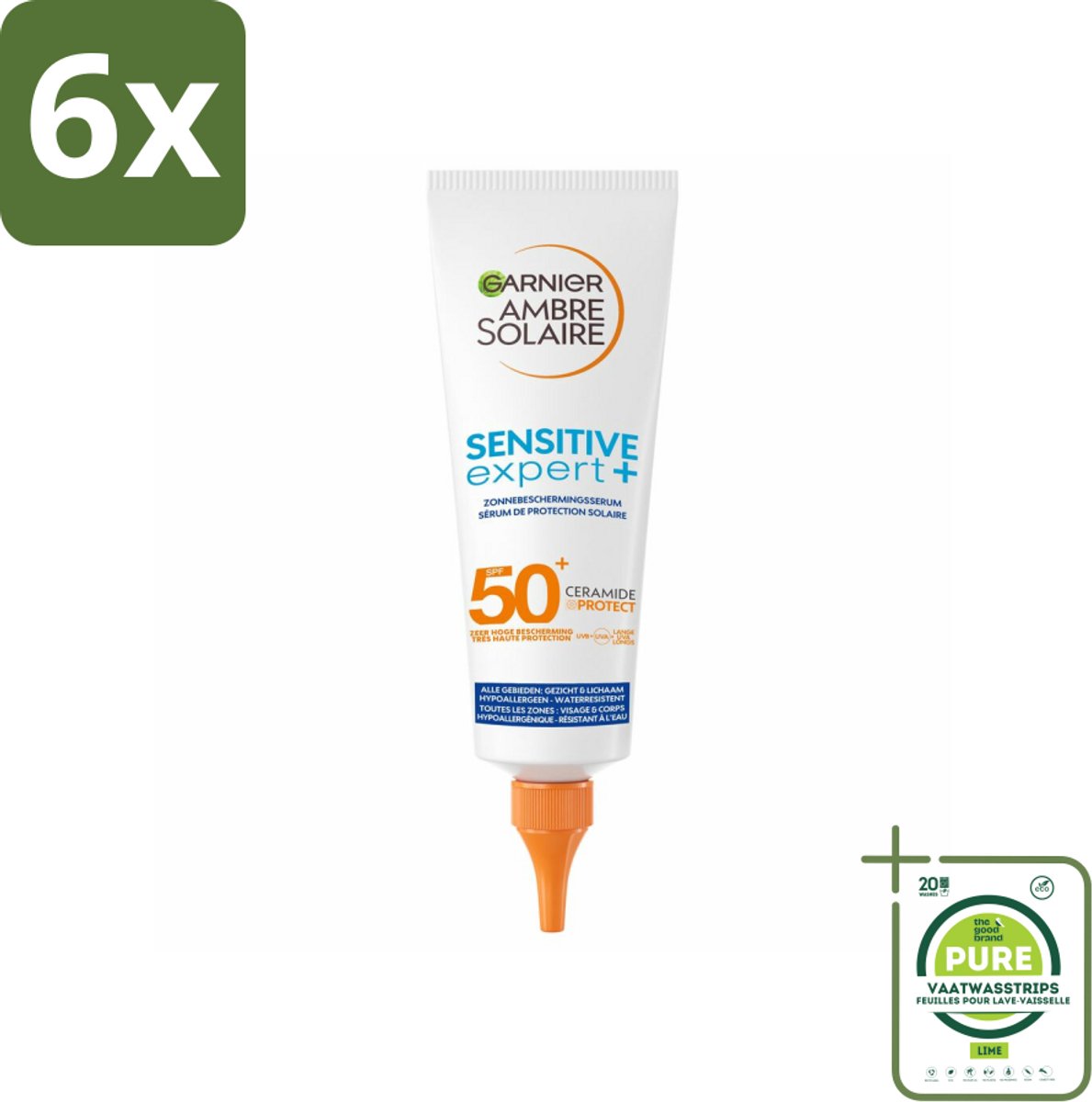 Garnier - Ambre Solaire - Zonnebrandserum - Sensitive Expert - SPF 50+ - 125 ml - Voordeelverpakking - 6 stuks - Zonbescherming - Zonnebrand