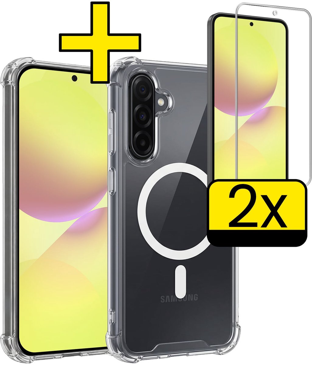Hoesje - Met 2x Screenprotector - Geschikt voor Samsung Galaxy A36 - Magsafe Compatible - Sterk & Shockproof - Back Cover - Shock Proof Case - Telefoon Hoes - Telefoonhoesjes - Transparant