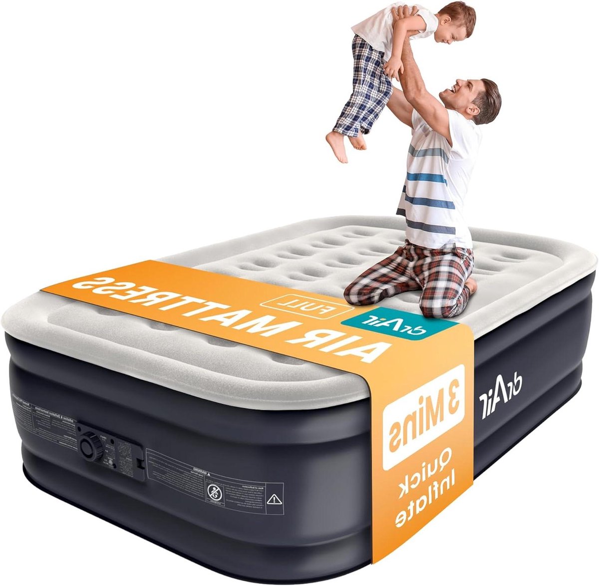 Volluchtmatras met pomp - Opblaasbaar bed gasten - Comfortabel slapen - Honingraat luchtbed - 457 cm hoog - Grijs zwart