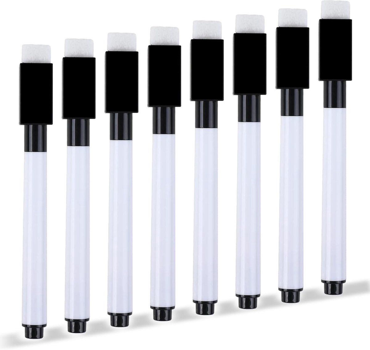 SnelShoppen - Whiteboard Markers Set van 8 Stuks - Wittebord Stiften - Wasbare Magnetische 3-in-1 Marker met Wisser - Droog te Vegen Markers voor Witt