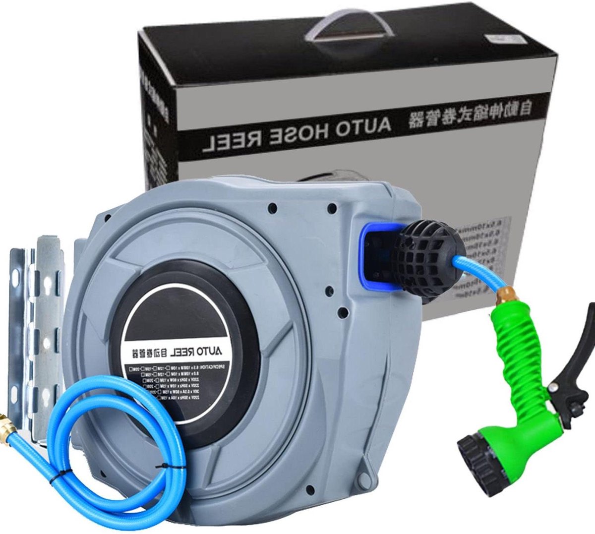Tuinslang Haspel - Waterslang Rol - Tuin Besproeien - Automatisch Terugspoelsysteem - 12 meter - Grijs