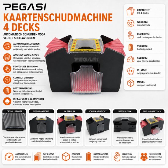 Kaartenschudmachine - 4 decks - Schudmachine voor speelkaarten - Kaartenschudder - Card shuffler - Op batterijen