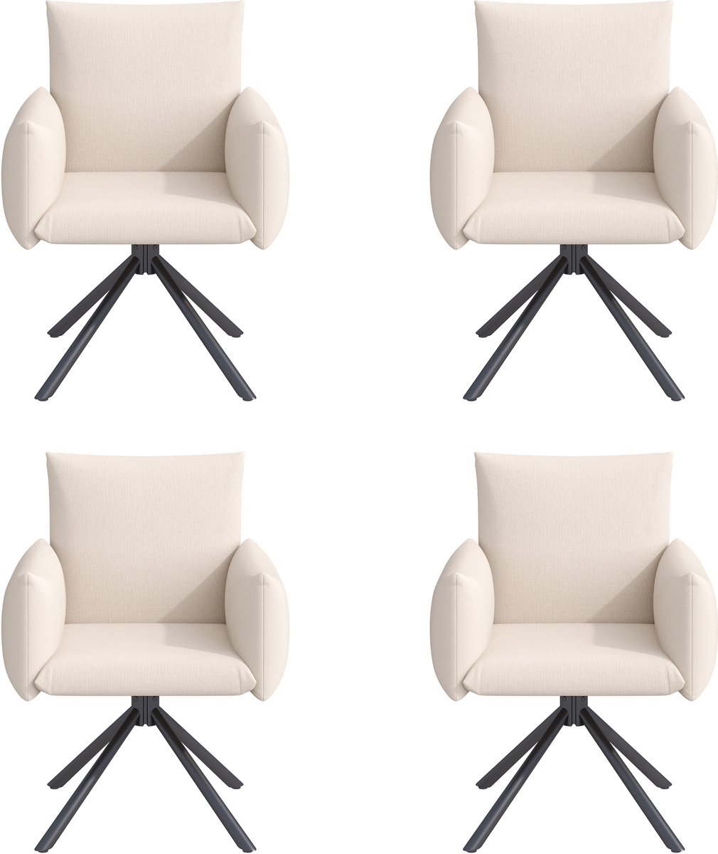 Eetkamerstoelen - Set van 4 - Eetkamerstoel - Velvet Eetkamerstoelen met Armleuningen - Gestoffeerde Eetkamerstoel - Moderne Stoel - Keukenstoel - Woonkamerstoel - Draaistoel 360° - Stoel met 4 Metalen Poten - Beige