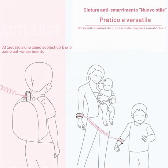 Baby Anti-loss Belt, 2.5m Children Line Harness, Children's Walking Harness, 2-in-1-Set, Safety Wrist Cuff with Lock + Rubber Strap, Detachable Bracelet with Safety Lock (Pink) van Merkloos — afbeelding 5
