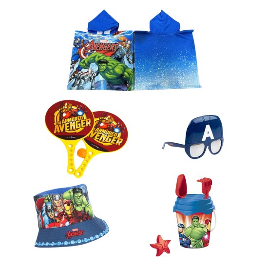 Avengers zomerset - strandset, tennisset, zonnebril, vissershoedje en poncho van Merkloos — afbeelding 2