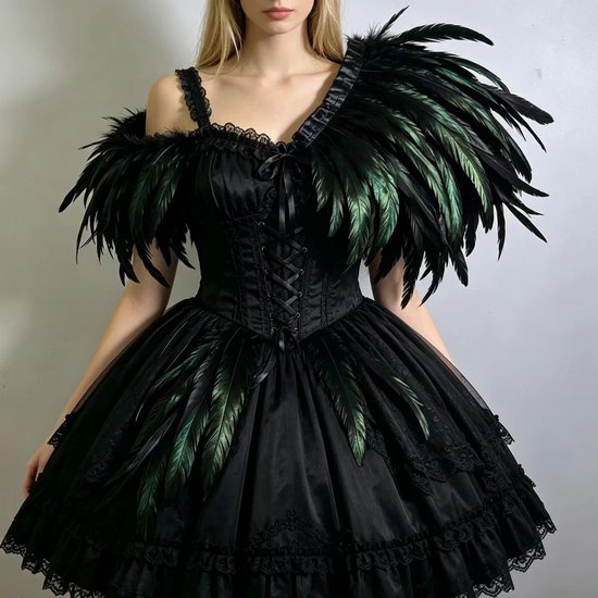 Franje met Satinlint, 2 Meter Lang en 28-33cm Breed, Natuurlijke Veren voor Naaien, Kostuums, Carnaval, Halloween, Bruiloft en DIY Handwerk (Zwart) — afbeelding 5