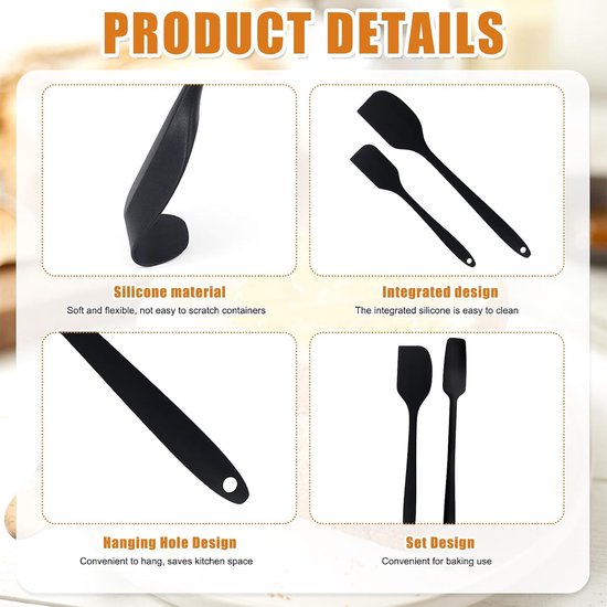 Spatels voor de keuken, van silicone, hittebestendig, met lange handgreep voor het schrapen van sauzen, koken, bakken en roeren — afbeelding 2