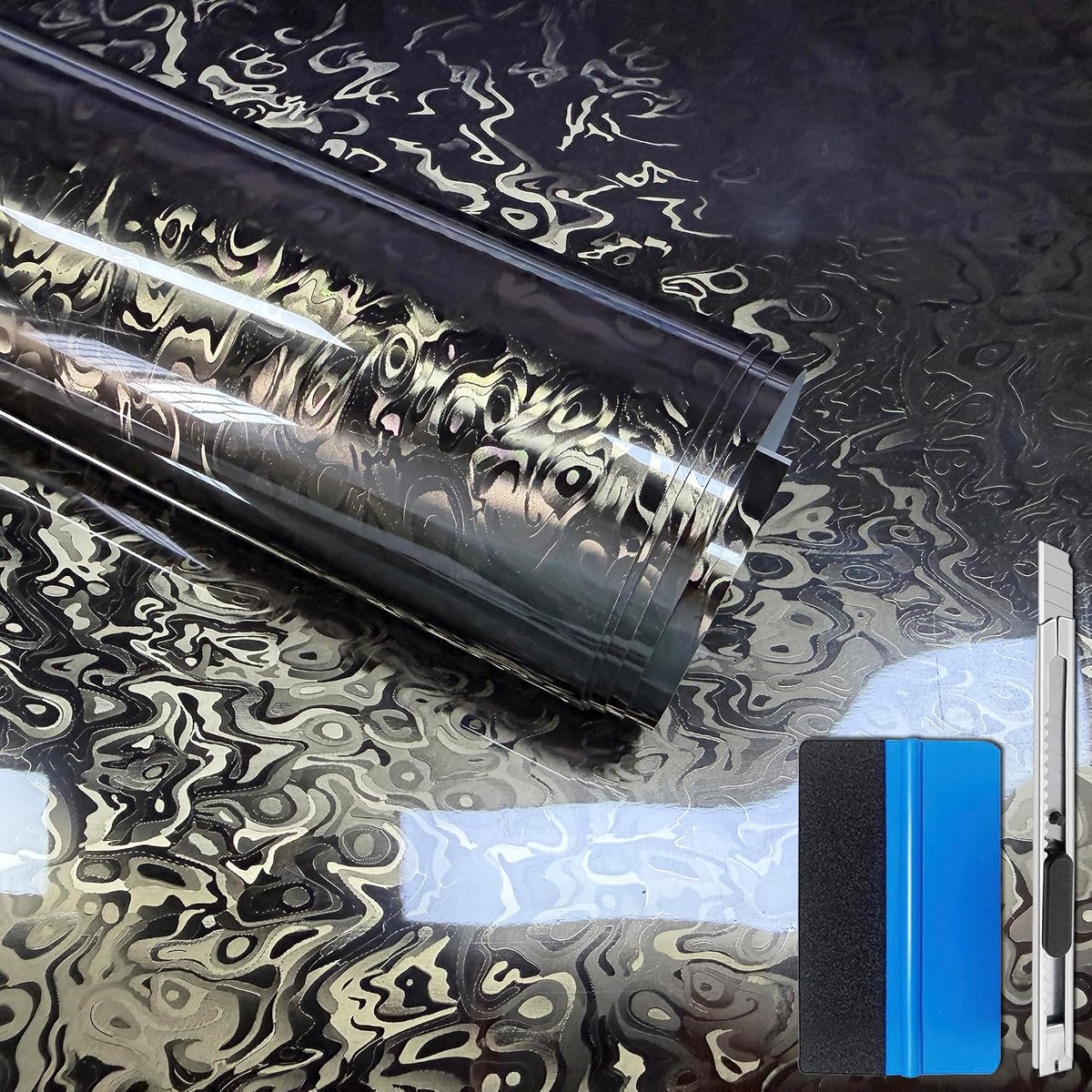 Premium Gloss Ghost Geweven Vinyl Wrap Film Hoogglans Gesmede Koolstofvezel Auto Stickers Decals Zelfklevend voor Voertuig Motorfiets Vinyl Wrap Autofilm (Donkergoud, 30 cm x 150 cm)