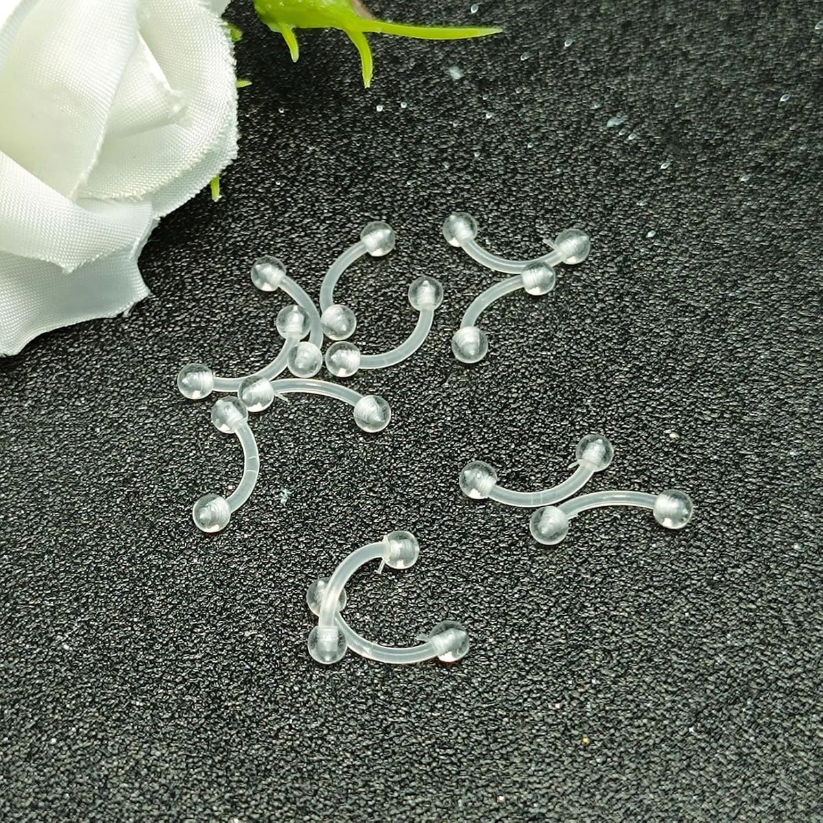 12Pcs Clear Lip Septum Wenkbrauw Buik Bars Retainers 14G 16G Acryl Fleixble Plastic Gebogen Barbell Piercing Sieraden