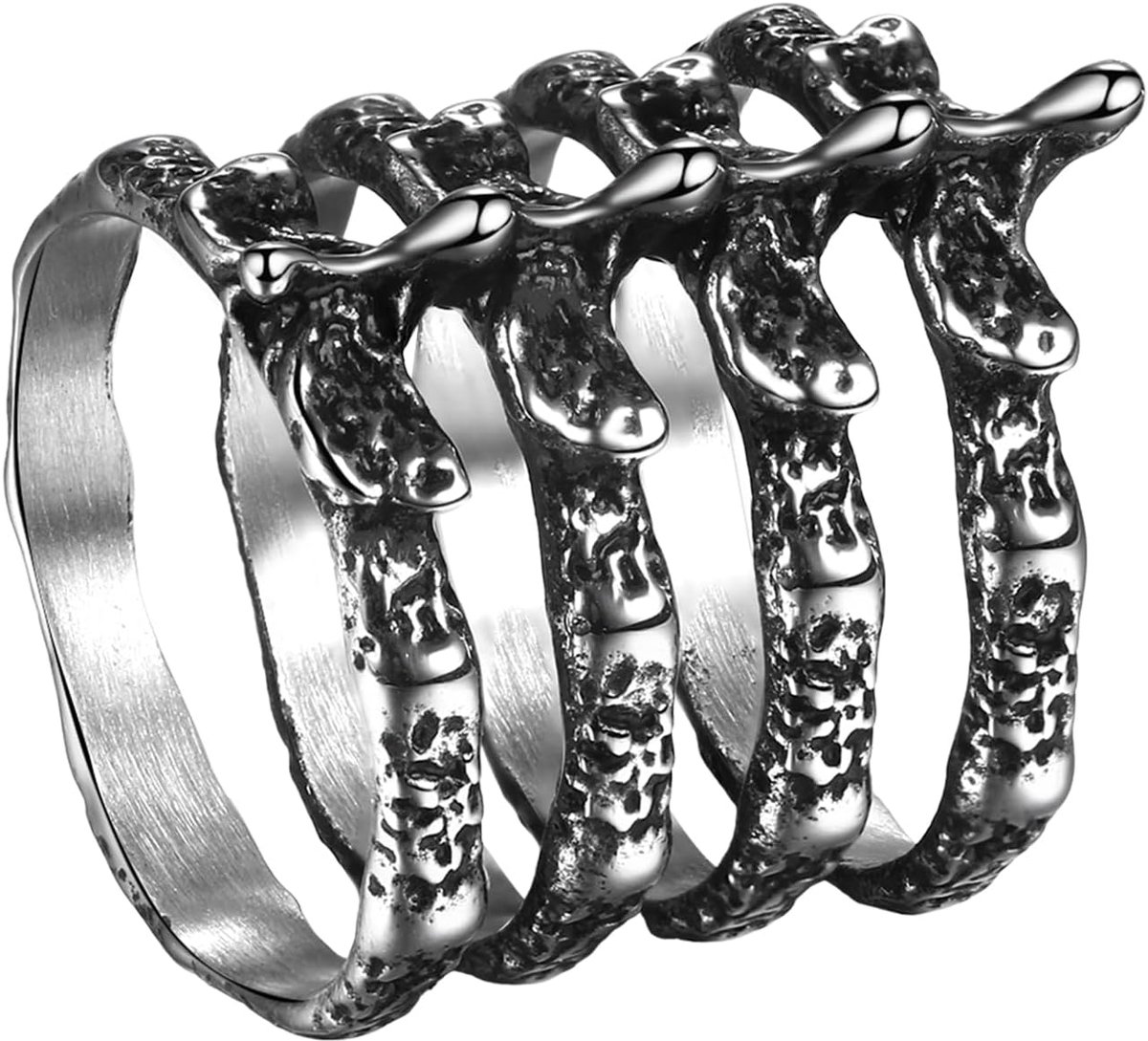 Gothic punk wervelkolom ring roestvrij staal skelet botten design vingerring voor dames heren zelfverdediging statement ring band biker sieraden cadeau zilver, Roestvrij staal
