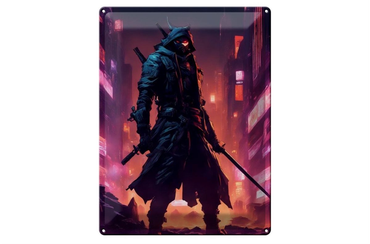 Blechschild 20x30cm Zukunfts Samurai von Synthopolis-City
