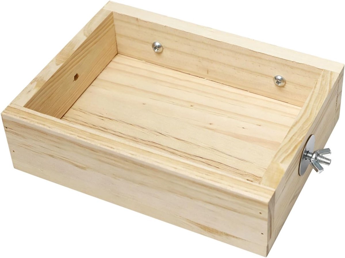 Vogelvoederbeker van hout, voederbak, vogelkooi, voederbak om op te hangen, parkiet, voederbak, voederbeker, vogelkooi, accessoires voor papegaaien, kleine dieren