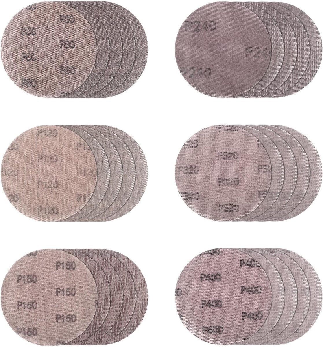 30 stuks schuurschijven, schuurrooster, mesh, klittenband-schuurschijven, Ø 125 mm, stofvrij schuurnet, slijpschijf voor het slijpen van harde oppervlakken, hout, lak, metaal (80/120/150/240/320/400#)