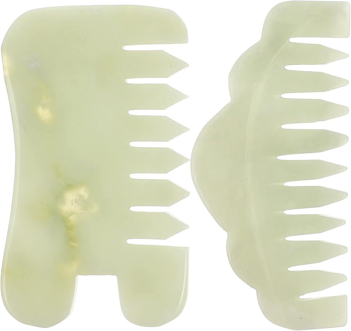 Jade-stenen massagekam 2 stuks - Guasha hoofdhuidkam draagbare Gua Sha-scraping-massagegereedschap voor hoofdverzorging (groen)