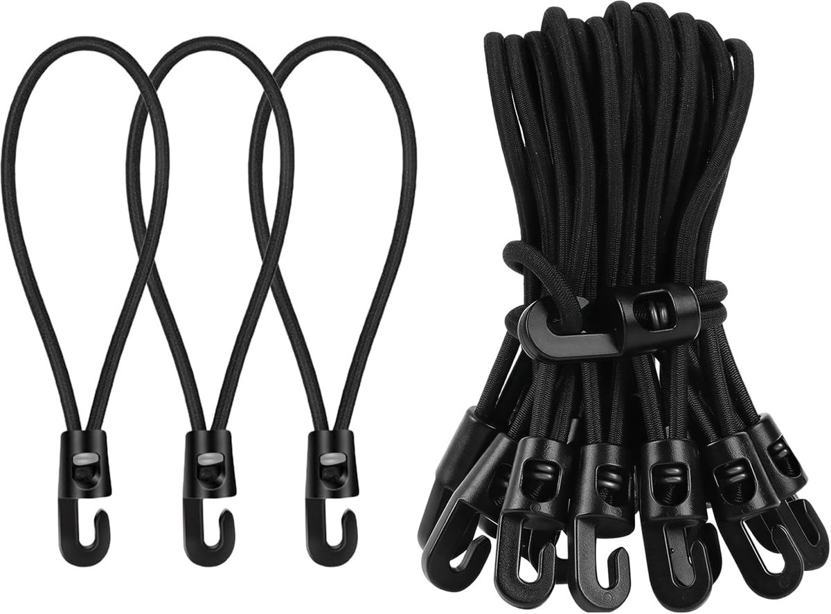 25 stuks elastische spanbanden met haak 15 cm, korte elastische expanders met haak, multifunctionele zeilspanners, zwarte tentelastieken, voor luifels, zeilen, tenten
