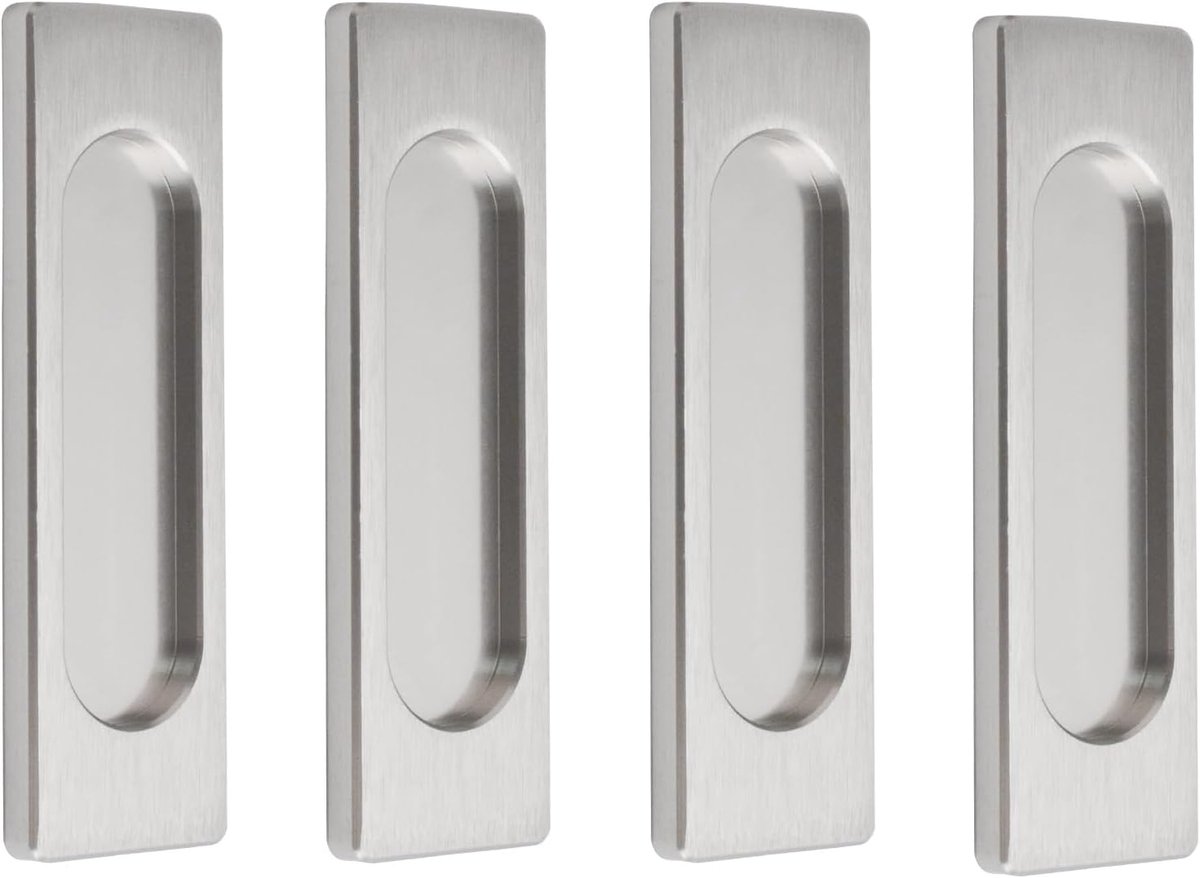 Deurgrepen, aluminiumlegering, vlak, stansvrije handgreep voor schuifdeuren, ramen, kasten, kledingkasten, 4 stuks (geborsteld staal, 100 mm)