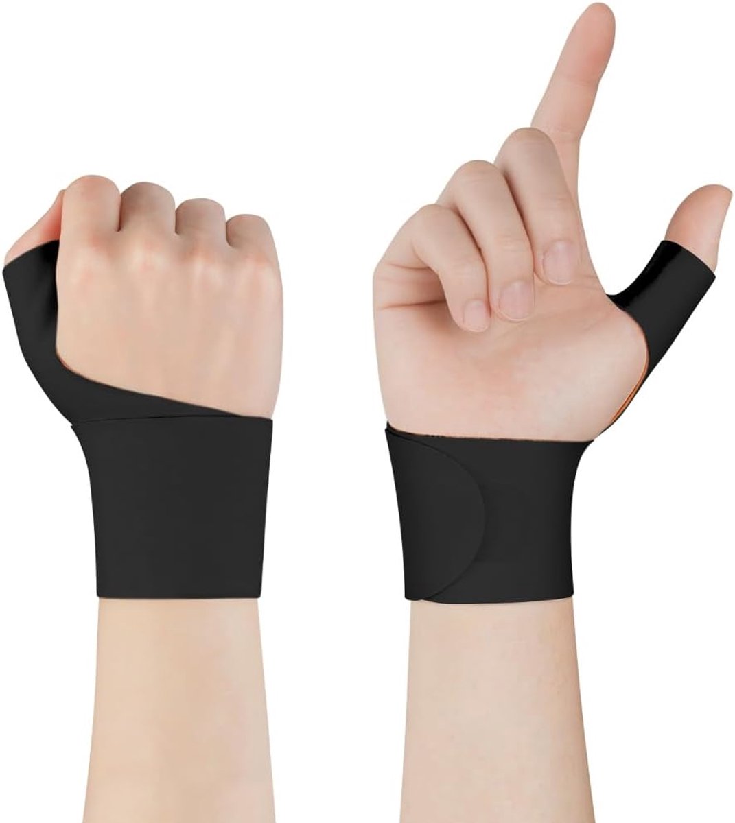 Pols- en duimsteun, 2 stuks duimsteun bracelaag, ademende en verstelbare duimcompressie mouwbeschermer voor sport, zwart oranje