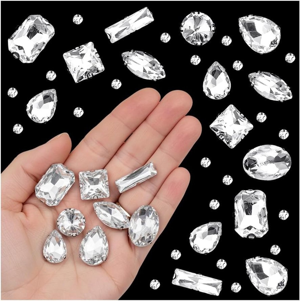 240 stuks strass-steentjes om op te naaien, stoffen strassteentjes voor kleding, sierstenen voor kleding, decoratieve kristallen voor modesieraden om te knutselen, decoratie, wit