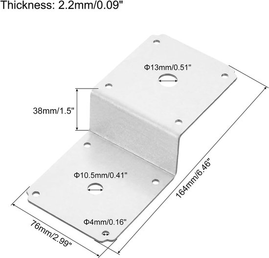 Zware Z-vormige hoekhouders van staal, dubbele hoek kanaalprofiel, hoeksteun voor camper, dak, boot, houten planken, 6,5 x 3 x 1,5 inch, zilver, 6 stuks — afbeelding 5
