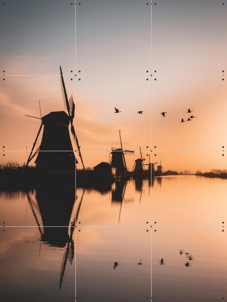 IXXI Gansen Boven Kinderdijk, Teun de Leede & Kunst in Kaart - 60 x 80 cm - Gratis ophangtool - Grote wanddecoratie en posters - Fotografie, Gang