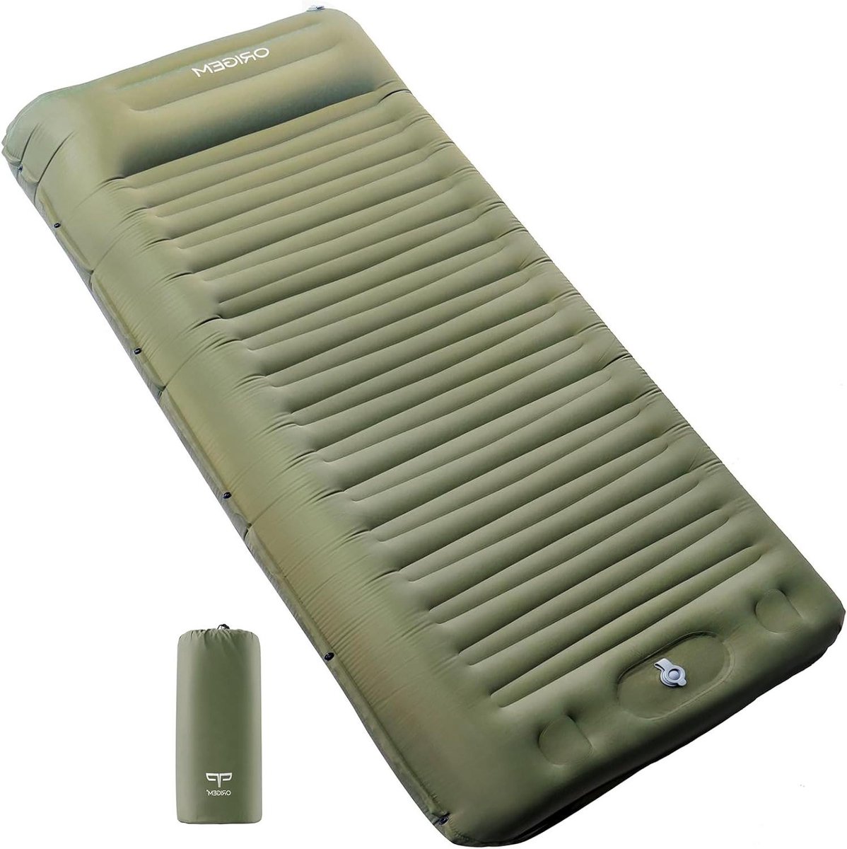 Zelfopblazend Campingmatras - Kampeerluchtbed Opblaasbaar Matras - Buiten Slapen - 14cm Extra Dik - 200x76 cm - Legergroen
