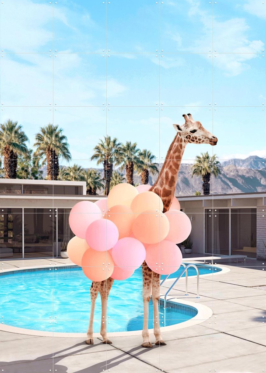 IXXI Giraffe Palm Springs, Paul Fuentes - 100 x 140 cm - Gratis ophangtool - Grote wanddecoratie en posters - Digitale Kunst, Strandhuis, Kinderkamer