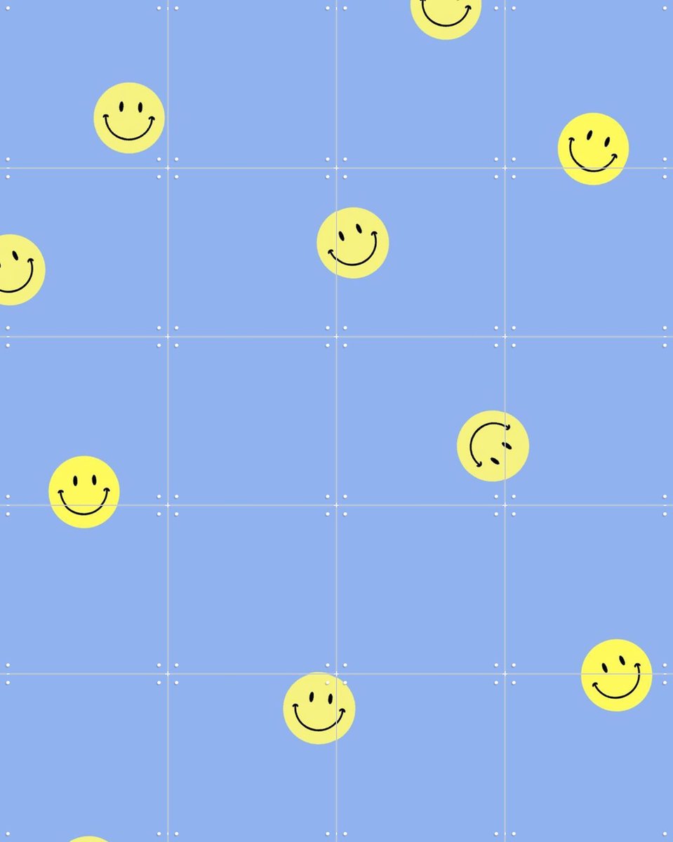 IXXI Smileys Blauw, Stadse Spruiten | door Miek illustreert - 80 x 100 cm - Gratis ophangtool - Grote wanddecoratie en posters - Modern, Speels