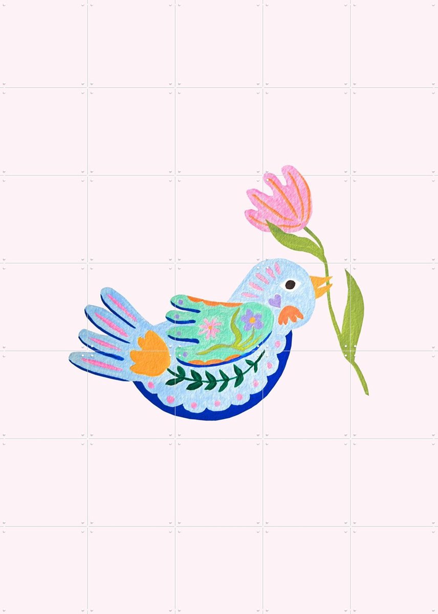 IXXI Floral Fantasy Bird, Palmartprints - 100 x 140 cm - Gratis ophangtool - Grote wanddecoratie en posters - Speels, Illustraties, Kleurrijk