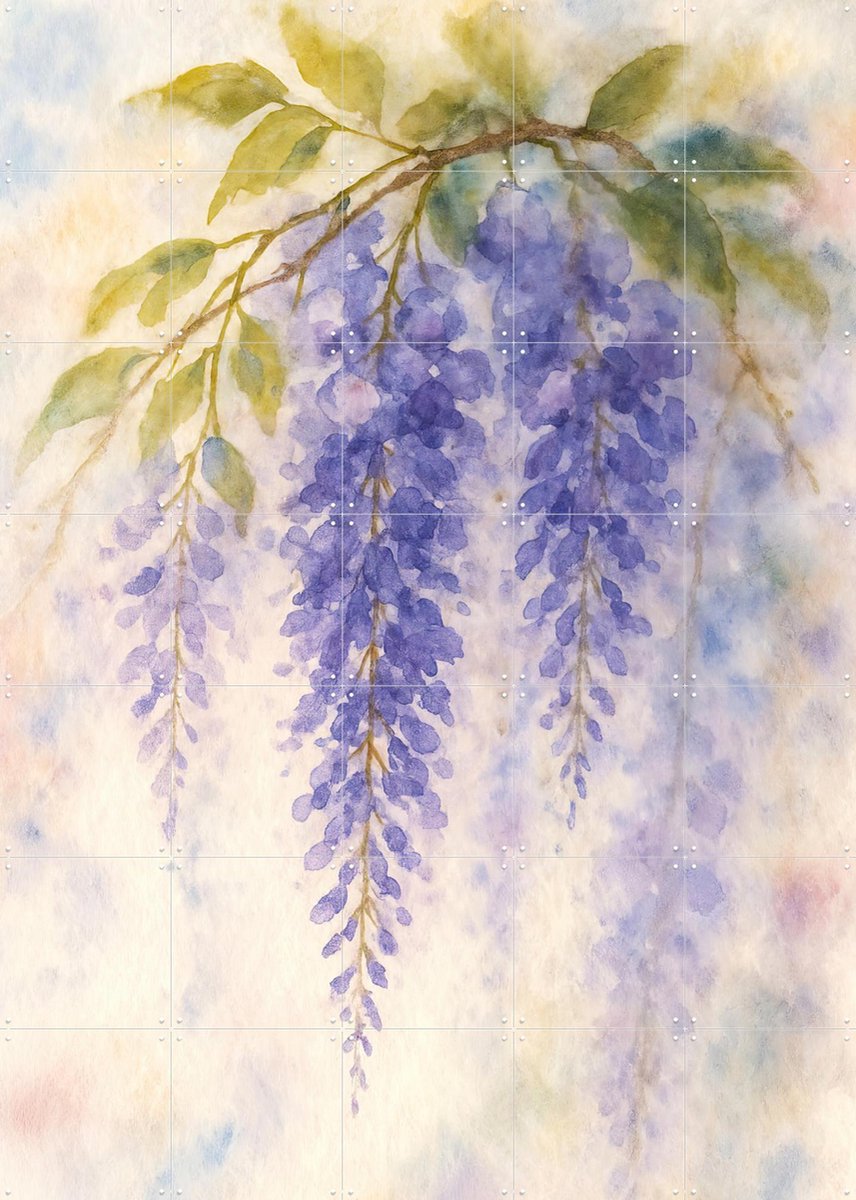 IXXI Blauwe Regen in Pastel Kleuren, Natalie Bruns - 100 x 140 cm - Gratis ophangtool - Grote wanddecoratie en posters - Aquarel, Studeerkamer