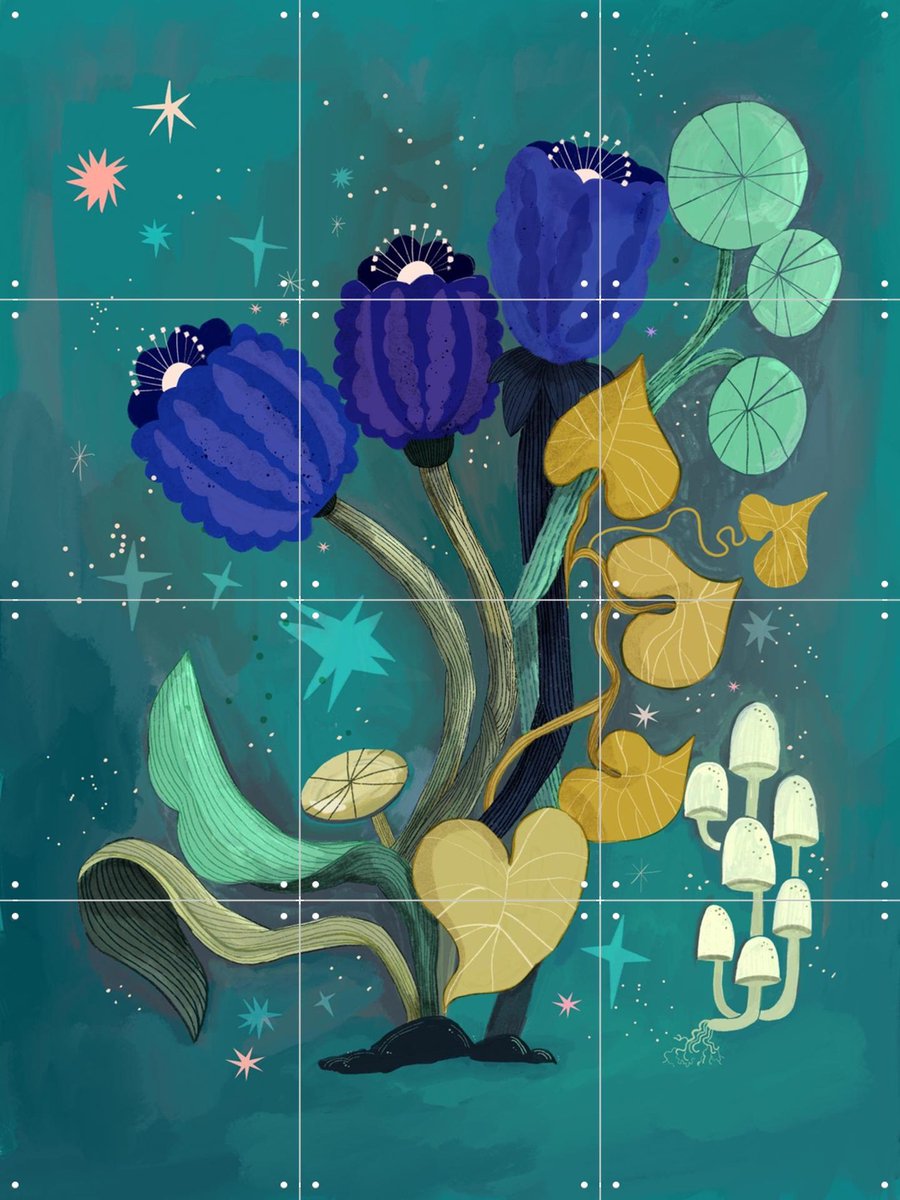 IXXI Magic Teal Flower Garden, Lena Addink - 60 x 80 cm - Gratis ophangtool - Grote wanddecoratie en posters - Speels, Illustraties, Fantasierijk