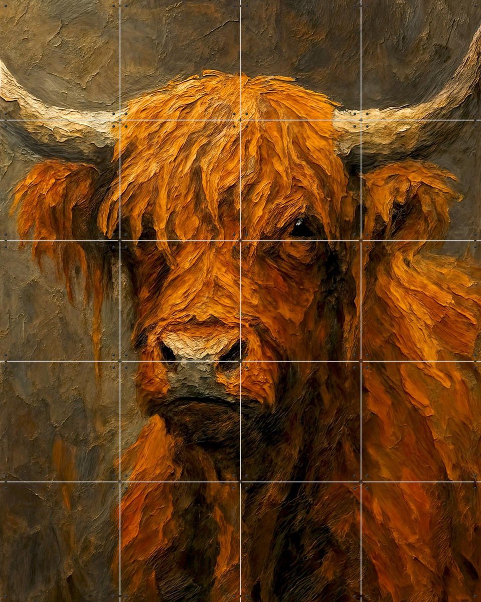 IXXI Roodbruine Schotse Hooglander, Natalie Bruns - 80 x 100 cm - Gratis ophangtool - Grote wanddecoratie en posters - Olieverf, Kwaststreken