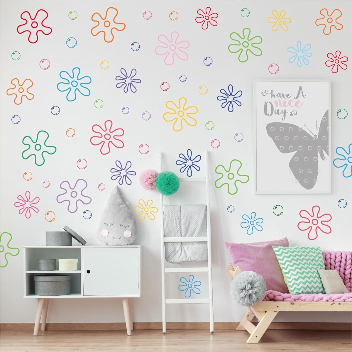177 stuks bloemen bubbels muurstickers onder de zee verjaardagsfeestje decoraties muurstickers kleurrijke bubbelstickers voor slaapkamer badkamer decor wanddecoratie voor jongens meisjes tieners