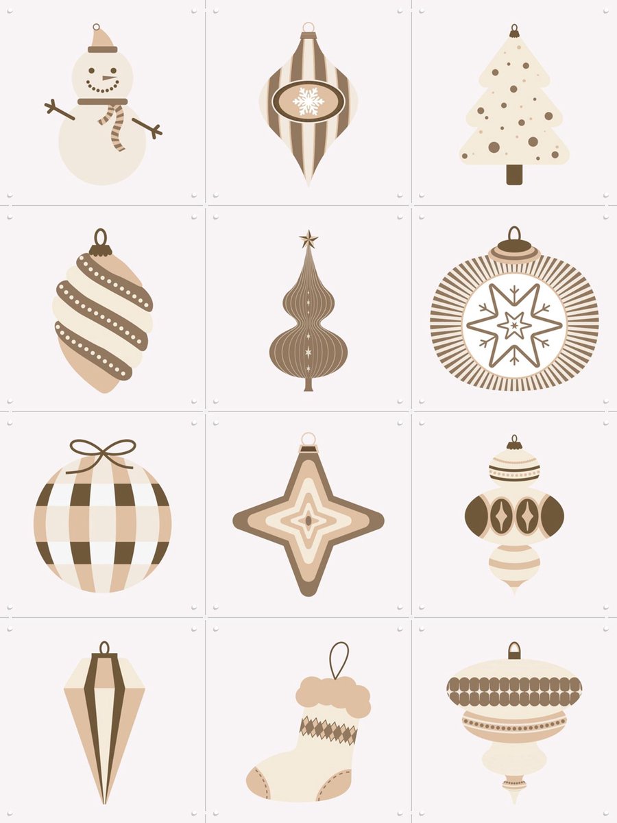 IXXI Kerst Mocha Mousse Collagebox, IXXI - 60 x 80 cm - Gratis ophangtool - Grote wanddecoratie en posters - Digitale Kunst, Line art, Kleurrijk