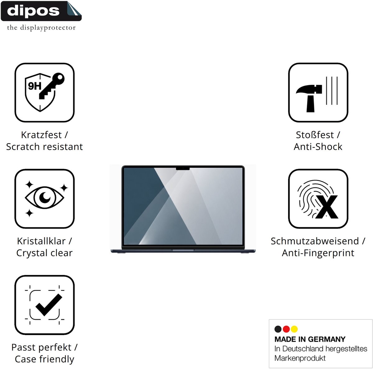 dipos – 2x Pantserfolie geschikt voor Apple MacBook Air M2 15 Inch 2022 | 9H Screenprotector