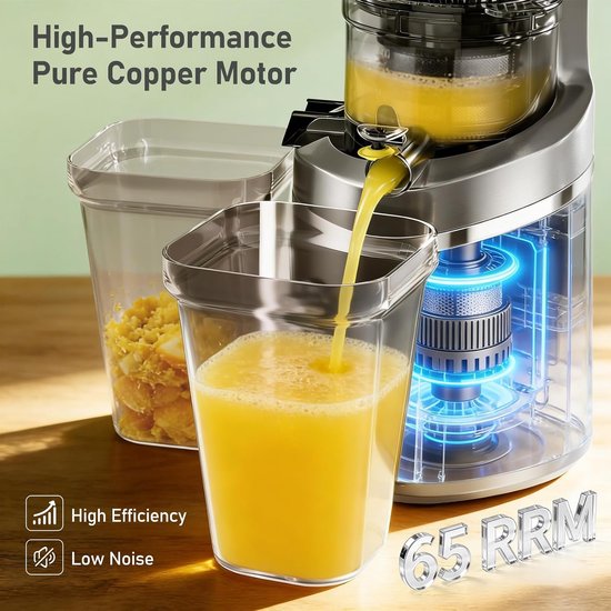 Slowjuicer - Sapcentrifuge Vruchtenpers - Gezond Sap Maken - Grote Vulopening - 23 Liter - Grijs — afbeelding 3