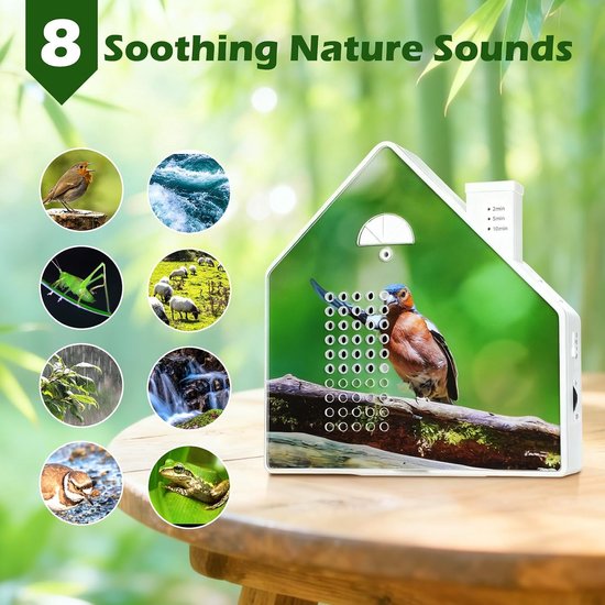 Natuurlijke Geluidsbox - Ontspanningsbox Geluidsmachine - Ontspanning Thuis - Met Bewegingssensor - 3.5 x 13.5 x 14.5 cm - Wit — afbeelding 5