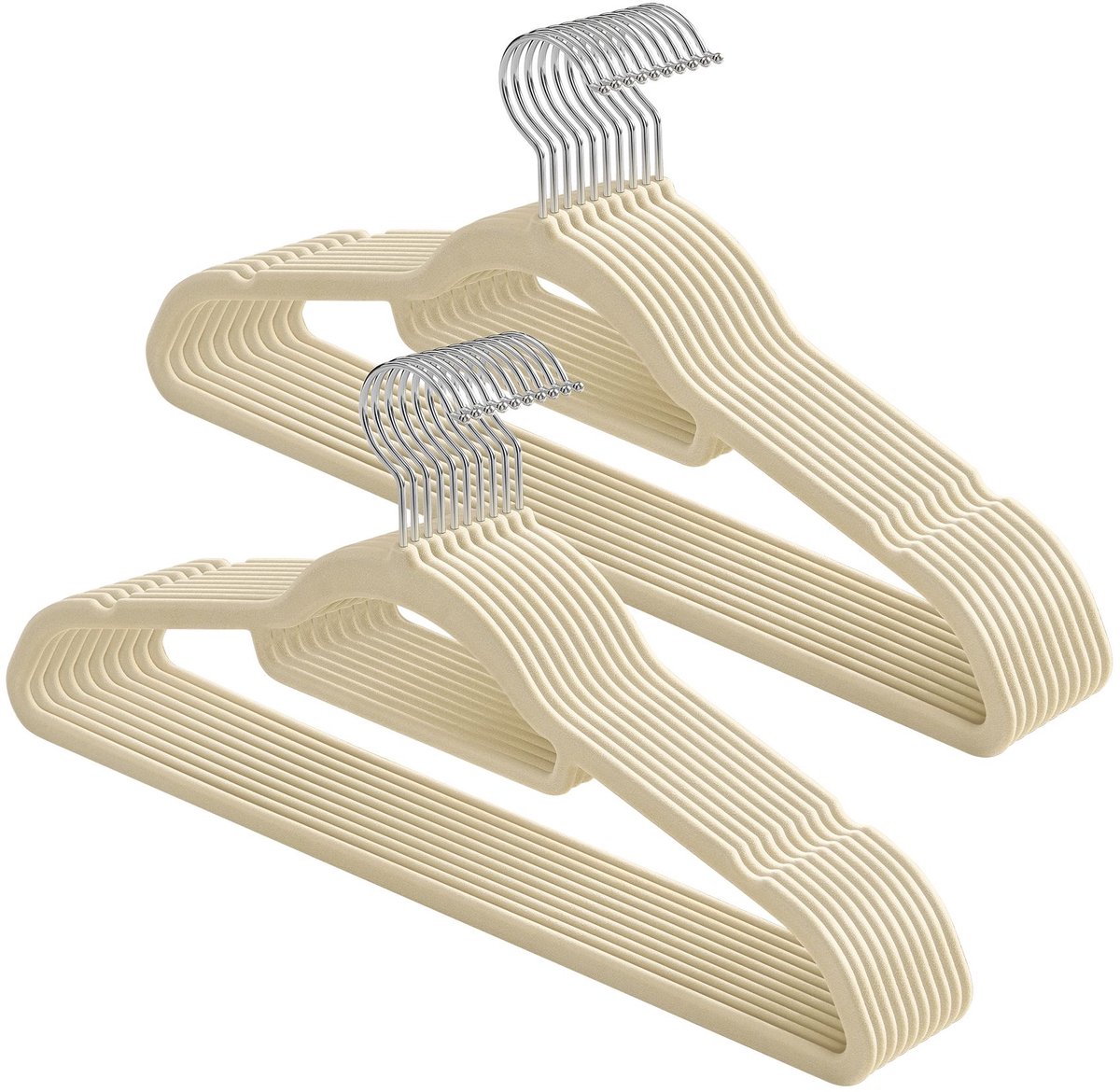 Fluwelen kledinghangers – set van 20 – antislip – Zilverbeige