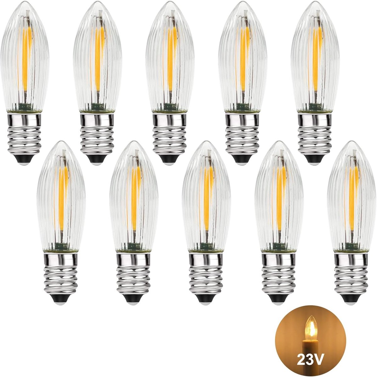 Ledlampen, AC 23 V, puntige kaarslampen voor lichtboog, E10 ledkaarsen voor lichtboog, lichtboog, led-kaarsen, 2100 K, warmwit, reservelampen, lichtketting voor kerstboom, 0,2 W, 3