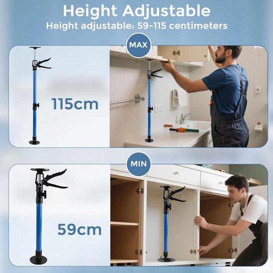 3-delige telescopische plafondondersteuning, telescopische deursteun, maximale belasting 40 kg, uitrekbaar 50-115 cm, voor kasten, deurkozijnen — afbeelding 5